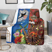 Fiji and Australia Together Blanket Fijian Tapa Plants with Kangaroo and Aboriginal - Polynesian Pride