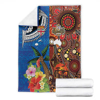 Fiji and Australia Together Blanket Fijian Tapa Plants with Kangaroo and Aboriginal - Polynesian Pride