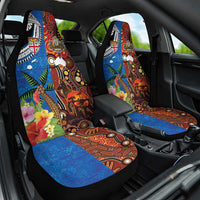 Fiji and Australia Together Car Seat Cover Fijian Tapa Plants with Kangaroo and Aboriginal - Polynesian Pride