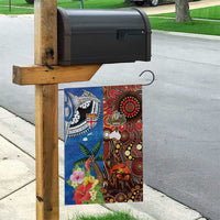 Fiji and Australia Together Garden Flag Fijian Tapa Plants with Kangaroo and Aboriginal - Polynesian Pride