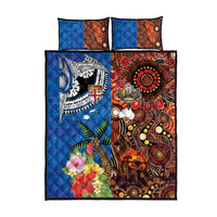 Fiji and Australia Together Quilt Bed Set Fijian Tapa Plants with Kangaroo and Aboriginal - Polynesian Pride