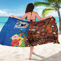 Fiji and Australia Together Sarong Fijian Tapa Plants with Kangaroo and Aboriginal - Polynesian Pride