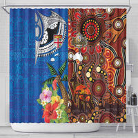 Fiji and Australia Together Shower Curtain Fijian Tapa Plants with Kangaroo and Aboriginal - Polynesian Pride