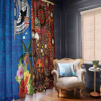 Fiji and Australia Together Window Curtain Fijian Tapa Plants with Kangaroo and Aboriginal - Polynesian Pride