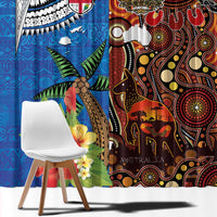Fiji and Australia Together Window Curtain Fijian Tapa Plants with Kangaroo and Aboriginal - Polynesian Pride