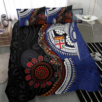 Fiji and Australia Together Bedding Set Kangaroo Aboriginal with Tribal Tapa Hibiscus Half Style - Polynesian Pride