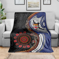 Fiji and Australia Together Blanket Kangaroo Aboriginal with Tribal Tapa Hibiscus Half Style - Polynesian Pride