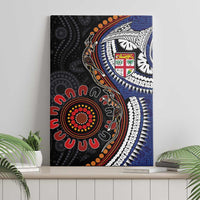Fiji and Australia Together Canvas Wall Art Kangaroo Aboriginal with Tribal Tapa Hibiscus Half Style - Polynesian Pride