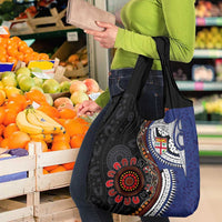 Fiji and Australia Together Grocery Bag Kangaroo Aboriginal with Tribal Tapa Hibiscus Half Style - Polynesian Pride