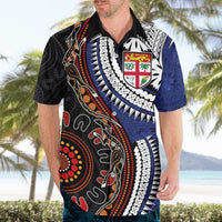 Fiji and Australia Together Hawaiian Shirt Kangaroo Aboriginal with Tribal Tapa Hibiscus Half Style - Polynesian Pride
