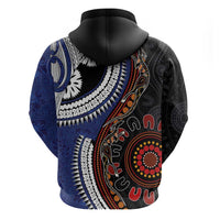 Fiji and Australia Together Hoodie Kangaroo Aboriginal with Tribal Tapa Hibiscus Half Style - Polynesian Pride