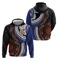 Fiji and Australia Together Hoodie Kangaroo Aboriginal with Tribal Tapa Hibiscus Half Style - Polynesian Pride