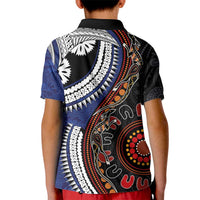 Fiji and Australia Together Kid Polo Shirt Kangaroo Aboriginal with Tribal Tapa Hibiscus Half Style - Polynesian Pride