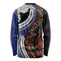 Fiji and Australia Together Long Sleeve Shirt Kangaroo Aboriginal with Tribal Tapa Hibiscus Half Style LT03 - Polynesian Pride
