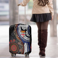 Fiji and Australia Together Luggage Cover Kangaroo Aboriginal with Tribal Tapa Hibiscus Half Style - Polynesian Pride