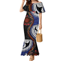 Fiji and Australia Together Mermaid Dress Kangaroo Aboriginal with Tribal Tapa Hibiscus Half Style - Polynesian Pride