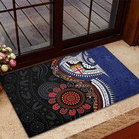 Fiji and Australia Together Rubber Doormat Kangaroo Aboriginal with Tribal Tapa Hibiscus Half Style - Polynesian Pride