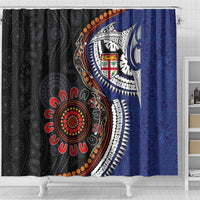 Fiji and Australia Together Shower Curtain Kangaroo Aboriginal with Tribal Tapa Hibiscus Half Style - Polynesian Pride