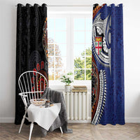 Fiji and Australia Together Window Curtain Kangaroo Aboriginal with Tribal Tapa Hibiscus Half Style - Polynesian Pride