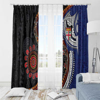 Fiji and Australia Together Window Curtain Kangaroo Aboriginal with Tribal Tapa Hibiscus Half Style - Polynesian Pride
