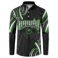 Traditional Art Hawaiian Kakau Tattoos Button Sweatshirt Green Color - Polynesian Pride