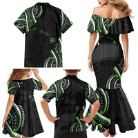Traditional Art Hawaiian Kakau Tattoos Family Matching Mermaid Dress and Hawaiian Shirt Green Color - Polynesian Pride