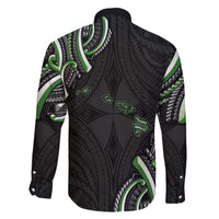 Traditional Art Hawaiian Kakau Tattoos Family Matching Off The Shoulder Long Sleeve Dress and Hawaiian Shirt Green Color - Polynesian Pride