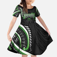Traditional Art Hawaiian Kakau Tattoos Family Matching Short Sleeve Bodycon Dress and Hawaiian Shirt Green Color - Polynesian Pride