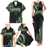 Traditional Art Hawaiian Kakau Tattoos Family Matching Tank Maxi Dress and Hawaiian Shirt Green Color - Polynesian Pride