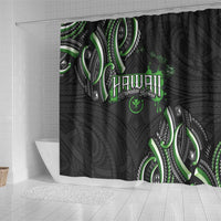 Traditional Art Hawaiian Kakau Tattoos Shower Curtain Green Color - Polynesian Pride