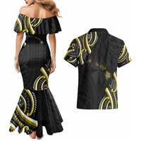Traditional Art Hawaiian Kakau Tattoos Couples Matching Mermaid Dress and Hawaiian Shirt Yellow Color - Polynesian Pride