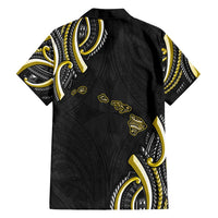 Traditional Art Hawaiian Kakau Tattoos Family Matching Long Sleeve Bodycon Dress and Hawaiian Shirt Yellow Color - Polynesian Pride