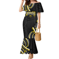 Traditional Art Hawaiian Kakau Tattoos Family Matching Mermaid Dress and Hawaiian Shirt Yellow Color - Polynesian Pride