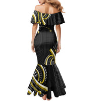 Traditional Art Hawaiian Kakau Tattoos Family Matching Mermaid Dress and Hawaiian Shirt Yellow Color - Polynesian Pride