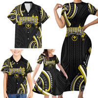 Traditional Art Hawaiian Kakau Tattoos Family Matching Short Sleeve Bodycon Dress and Hawaiian Shirt Yellow Color - Polynesian Pride