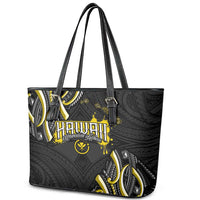 Traditional Art Hawaiian Kakau Tattoos Leather Tote Bag Yellow Color - Polynesian Pride