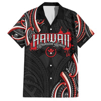 Traditional Art Hawaiian Kakau Tattoos Family Matching Off The Shoulder Long Sleeve Dress and Hawaiian Shirt Red Color - Polynesian Pride