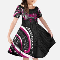 Traditional Art Hawaiian Kakau Tattoos Family Matching Off The Shoulder Long Sleeve Dress and Hawaiian Shirt Pink Color LT03 Daughter's Dress Pink - Polynesian Pride