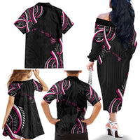 Traditional Art Hawaiian Kakau Tattoos Family Matching Off The Shoulder Long Sleeve Dress and Hawaiian Shirt Pink Color LT03 - Polynesian Pride
