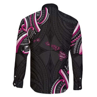 Traditional Art Hawaiian Kakau Tattoos Family Matching Off The Shoulder Long Sleeve Dress and Hawaiian Shirt Pink Color LT03 - Polynesian Pride