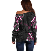 Traditional Art Hawaiian Kakau Tattoos Off Shoulder Sweater Pink Color - Polynesian Pride