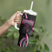 Traditional Art Hawaiian Kakau Tattoos Tumbler With Handle Pink Color - Polynesian Pride