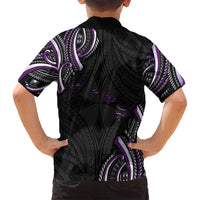 Traditional Art Hawaiian Kakau Tattoos Family Matching Off Shoulder Short Dress and Hawaiian Shirt Purple Color LT03 - Polynesian Pride
