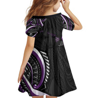 Traditional Art Hawaiian Kakau Tattoos Family Matching Off Shoulder Short Dress and Hawaiian Shirt Purple Color LT03 - Polynesian Pride