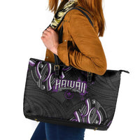 Traditional Art Hawaiian Kakau Tattoos Leather Tote Bag Purple Color - Polynesian Pride