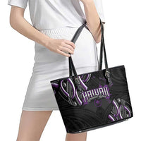 Traditional Art Hawaiian Kakau Tattoos Leather Tote Bag Purple Color - Polynesian Pride