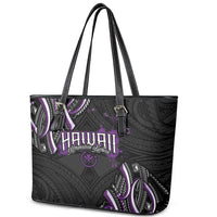 Traditional Art Hawaiian Kakau Tattoos Leather Tote Bag Purple Color - Polynesian Pride