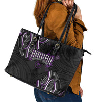 Traditional Art Hawaiian Kakau Tattoos Leather Tote Bag Purple Color - Polynesian Pride
