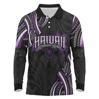 Traditional Art Hawaiian Kakau Tattoos Long Sleeve Polo Shirt Purple Color - Polynesian Pride