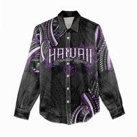 Traditional Art Hawaiian Kakau Tattoos Women Casual Shirt Purple Color - Polynesian Pride
